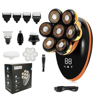 EKHOU Head Shavers for Bald Men, 5 in 1 Shaver for Men 7D Independently 7 Cutter Floating Head Rechargeable Waterproof Electric Razor Multifunction Trimmer for Men (Color : Golden-Pro-Box)