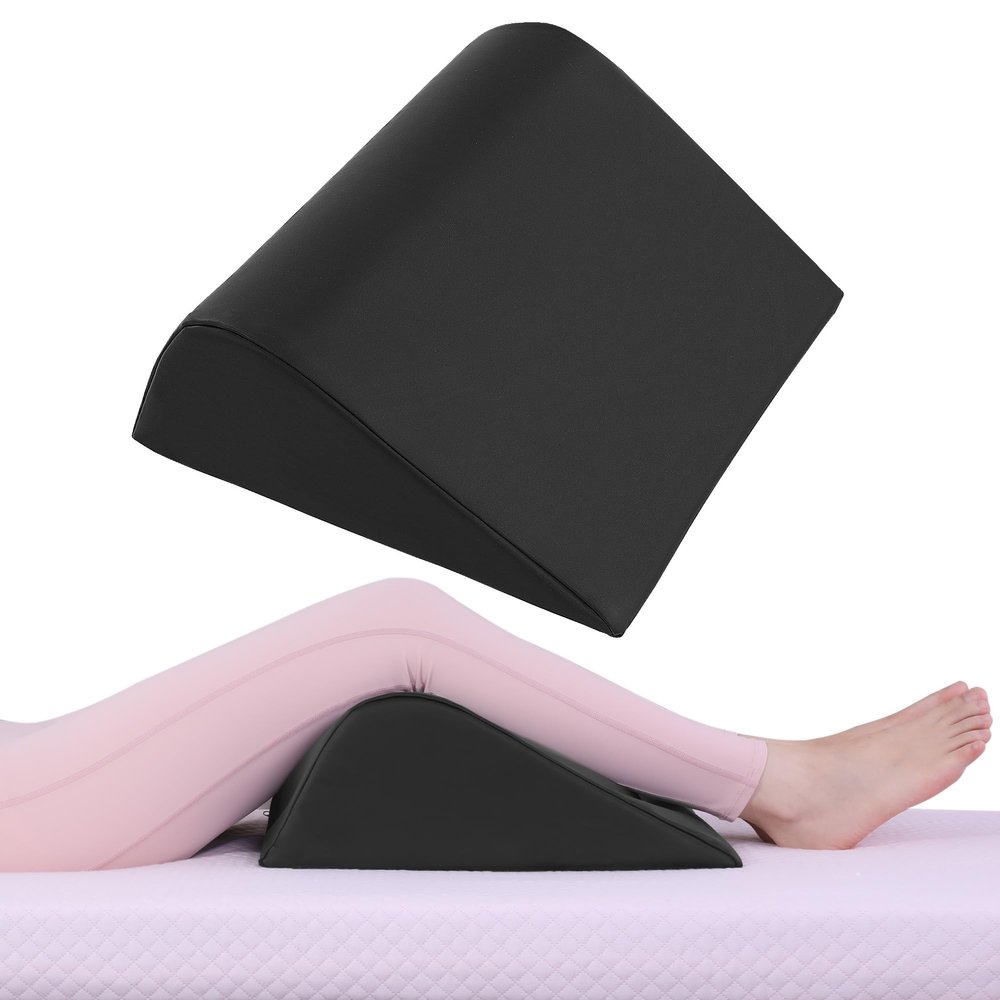 HOMBYS Wedge Bolster Pillow for Legs,Knee Wedge Pillow for Massage Table,Triangle Massage Bolsters for Under Legs,PU Leather Waterproof Foam Tatoo Pillow (Black)