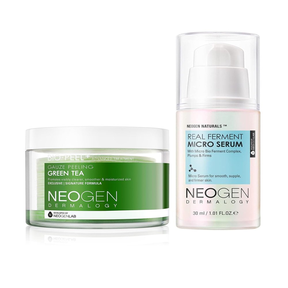 DERMALOGY by NEOGENLAB Bio-Peel Gauze Peeling Pads Green Tea, 30 pads & Real Ferment Micro Serum