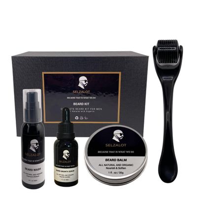 Beard Growth Kit Mens Beard Care Kit Grooming Set 5 Pieces Beard Products with Wash, Oil Serum, Balm and a Gift Box for Men Self Care