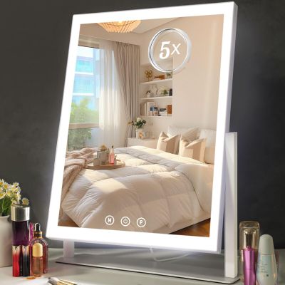 ViKert Lighted Makeup Mirror, Hollywood Vanity Mirror with 5X Magnification Mirror, 360Rotation Touch Control, 3 Color Lighting for Desks Bedroom Dressing Room, Large