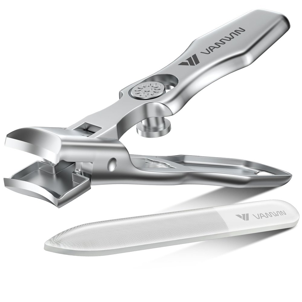 German Nail Clippers for Men Thick Nails, VANWIN Toenail Clippers for Seniors Large Wide Jaw Opening, Heavy Duty No Splash Fingernail Clipper with Safety Lock Nail Clippers with Catcher for Women