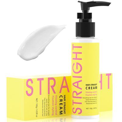 gowwim Hair Straightener Cream, 72h Long-Lasting Frizz Control Heat Protection up to 230c (450) Plant Extracts Nourishing Smoothing Straightening Cream for Frizzy & Curly Hair 100g/3.53 Fl Oz