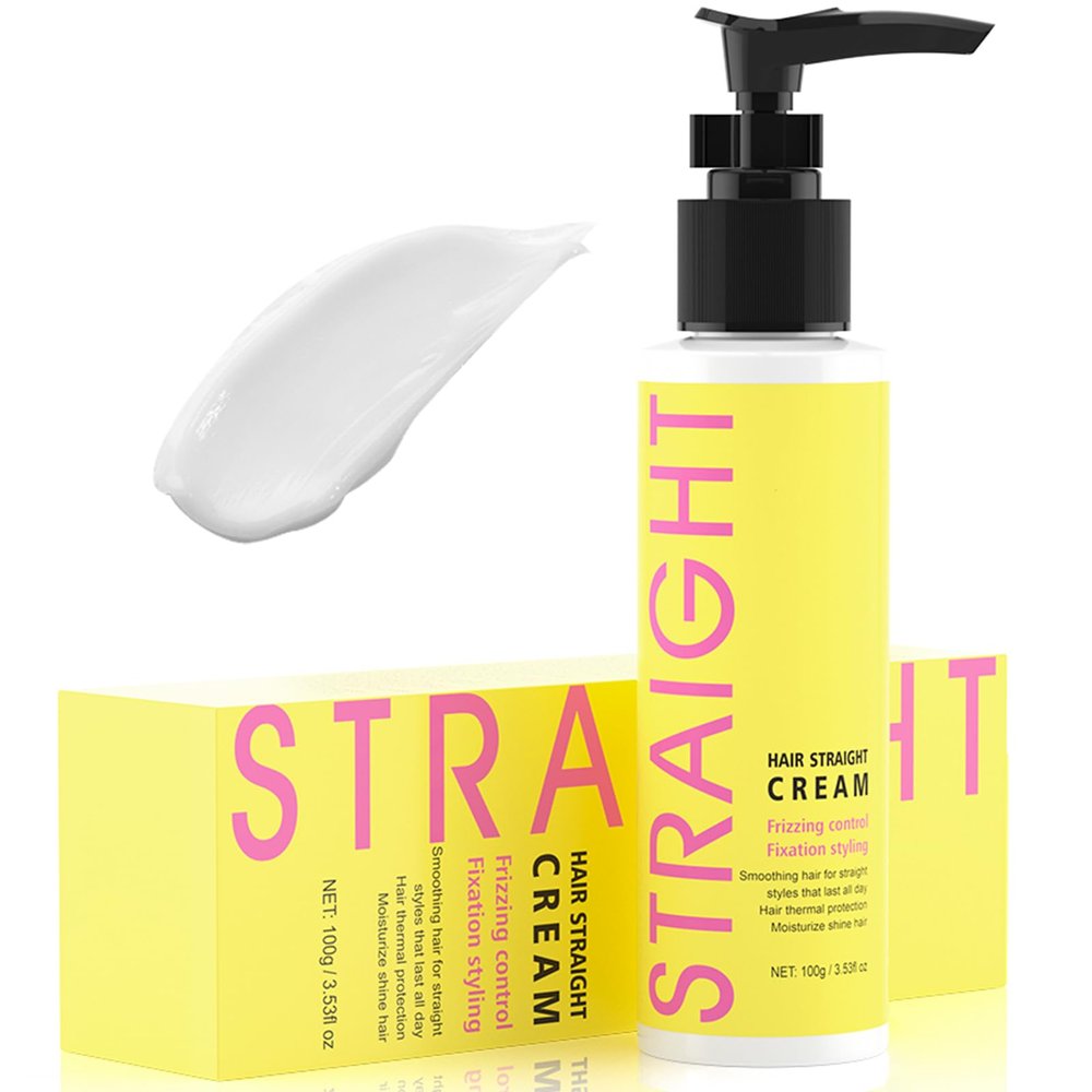 gowwim Hair Straightener Cream, 72h Long-Lasting Frizz Control Heat Protection up to 230c (450) Plant Extracts Nourishing Smoothing Straightening Cream for Frizzy & Curly Hair 100g/3.53 Fl Oz
