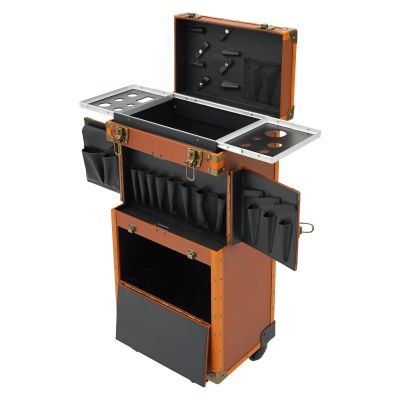Barber Case Organizer, Portable Hairdressing Tool Organiser w/ 2 Mobile Password Locks & 2 Keys, Rolling Hairdressing Box w/ 4 Wheels, Large Load-bearing Capacity 33.07-44.09 lbs (Coffee Color)
