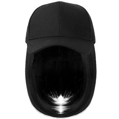 YEKEYI Baseball Cap with Hair Extensions Hat Wig Adjustable Hat Attached Short Straight Synthetic Hairpiece for Women