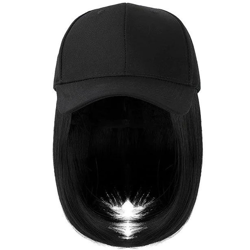 YEKEYI Baseball Cap with Hair Extensions Hat Wig Adjustable Hat Attached Short Straight Synthetic Hairpiece for Women