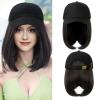 YEKEYI Baseball Cap with Hair Extensions Hat Wig Adjustable Hat Attached Short Straight Synthetic Hairpiece for Women view 4