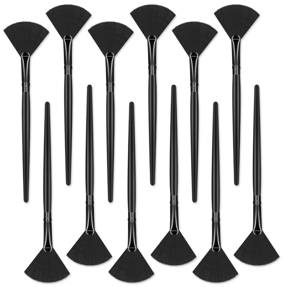 Hariendny 12 Pieces Soft Facial Fan Brush Face Mask Acid Applicator Blush Makeup Brush Cosmetic Tool for Mud Cream(Black)