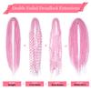 KRALER 24 Inch Mixed DE Dreadlock Extensions Sets, 3 in 1 20 Strands Synthetic Double Ended Dreads Extensions, Hot Party Pink Hippie Crochet Dreads Style for Girls view 2