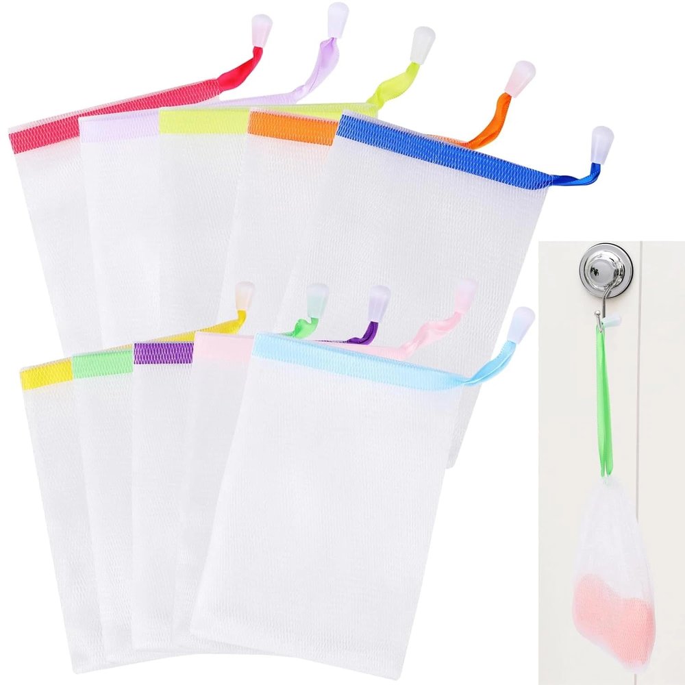 20Pcs Soap Bags Handmade Soap Bubble Mesh Bags Exfoliating Soap Saver Pouch Net Bags with Drawstring Body Facial Cleaning Tool for Bath & Shower (Multicolor)