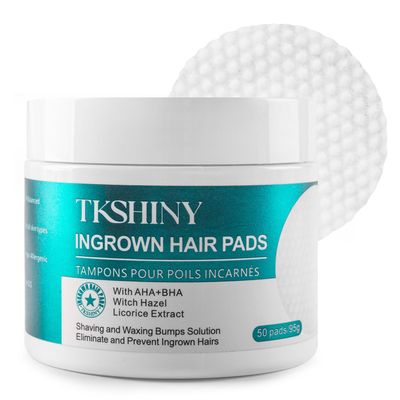 TKSHINY Ingrown Treatment Hair Pads, Ingrown Treatment Pads with AHA+BHA, Ingrown Hair Wipes For Bikini Area, Razor Bumps, Underarm , Stocking Stuffers For Men&Women Self Care Gifts 50 Pads
