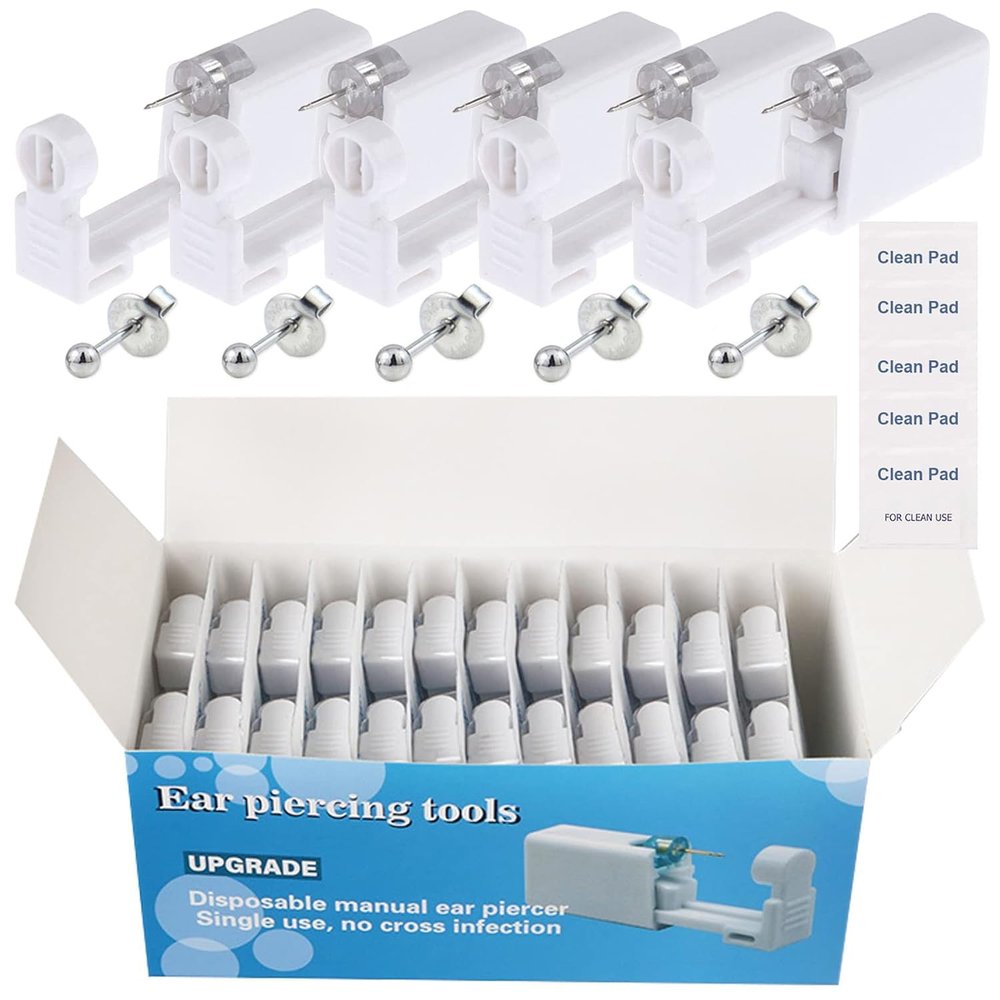 Ear Piercing Gun Kit - Judero 72Pcs Disposable Ear Piercing Kit Including 24Pcs Self Ear Piercing Gun with 24Pcs Built-in Earrings Stud and 24Pcs Clean Tools for Ear Cartilage Piercing Kit(203-24pack)