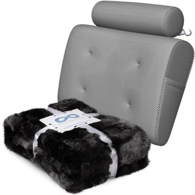 Everlasting Comfort Luxury Bath Pillow & Plush Throw Blanket Bundle - Ultimate Relaxation & Cozy Comfort - Home Spa Experience