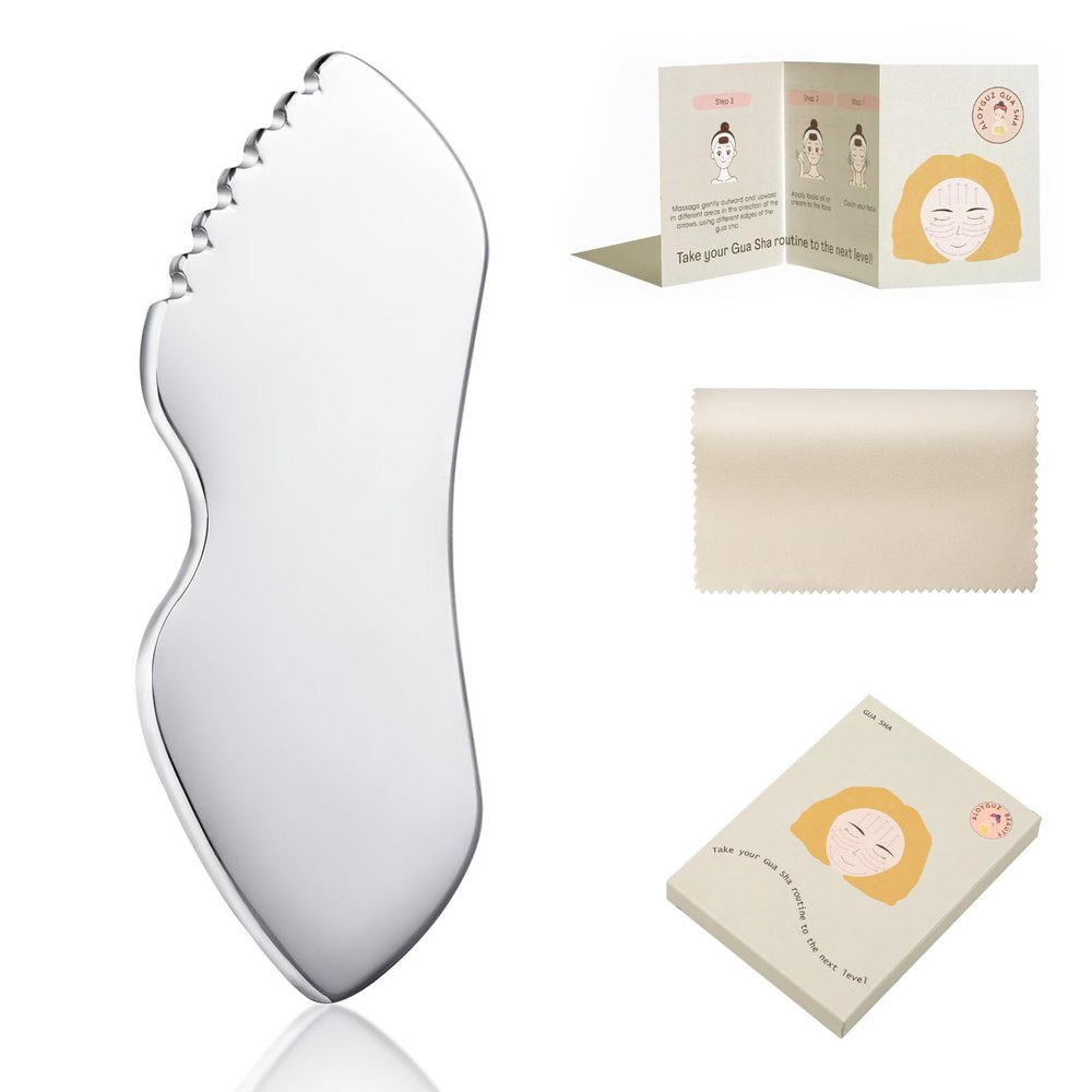 ALOYGUZ Stainless Steel Gua Sha Facial Tools Metal Detail Gua Sha Stone Body Lymphatic Drainage Massager Face Guasha Face Sculpting Tool Skin Care