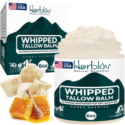 Beef Tallow Balm  Natural Grass Fed Whipped Tallow and Honey All Purpose Balm  Moisturizing Face and Body Lotion for Eczema, Cracked, Dry, Itchy, Irritated Skin  Skin Repair Skincare Made in USA