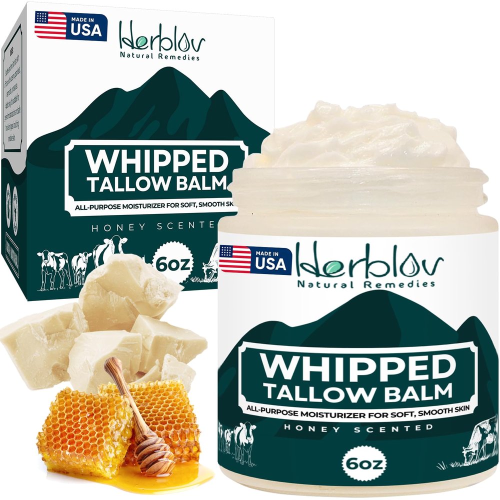 Beef Tallow Balm  Natural Grass Fed Whipped Tallow and Honey All Purpose Balm  Moisturizing Face and Body Lotion for Eczema, Cracked, Dry, Itchy, Irritated Skin  Skin Repair Skincare Made in USA