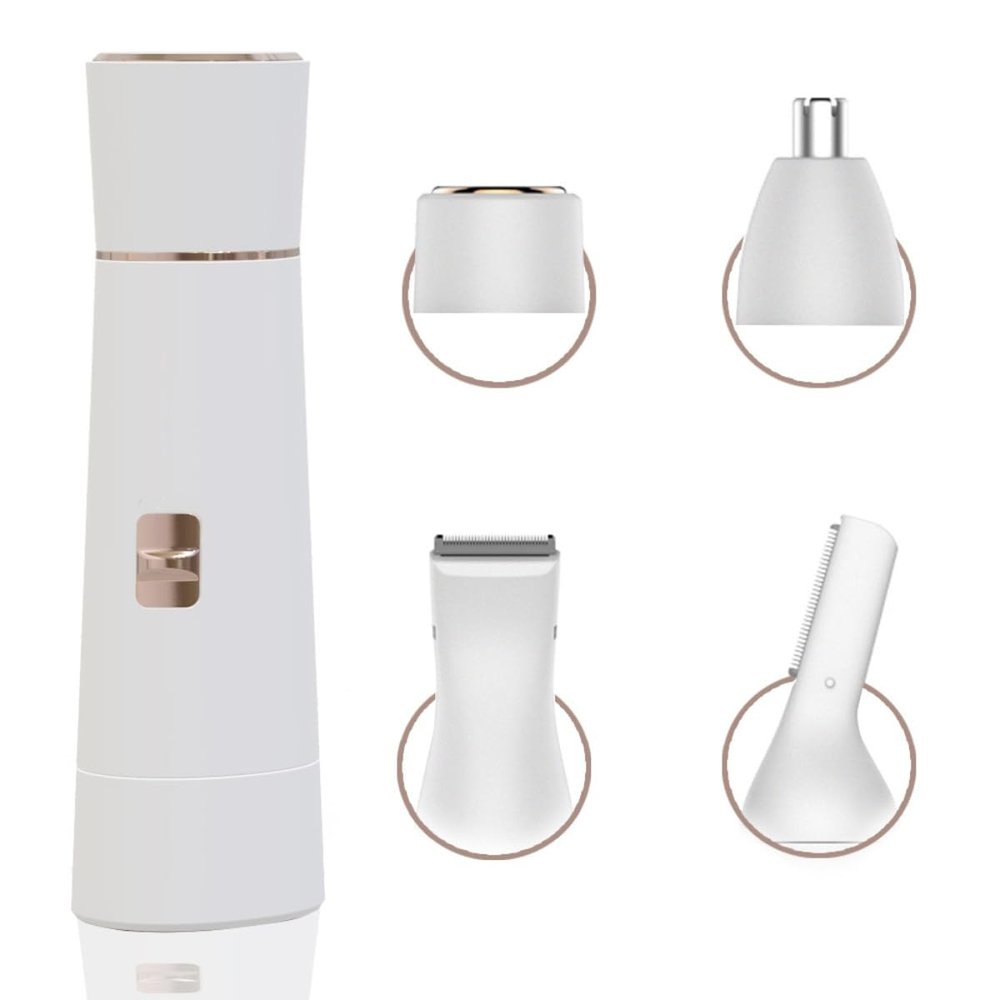 4-in-1 Bikini Trimmer for Women, Electric Razor Shaver for Face, Body, Wet & Dry Use, Hair Removal, USB Rechargeable (White)