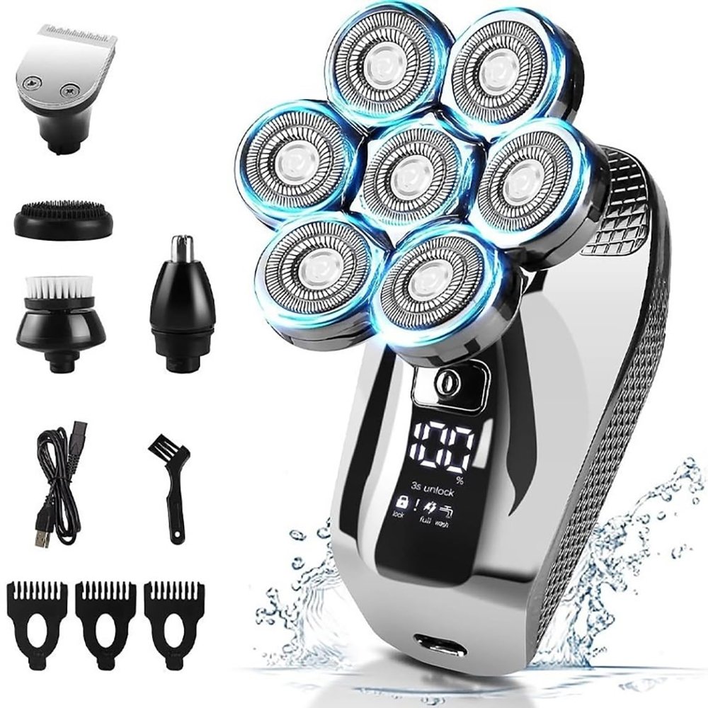 EKHOU Head Shavers for Bald Men, 5 in 1 Head Shavers for Men 7D, Cordless Bald Head Shaver Wet&Dry Waterproof Electric Razor for Men with LED Display Grooming Kit