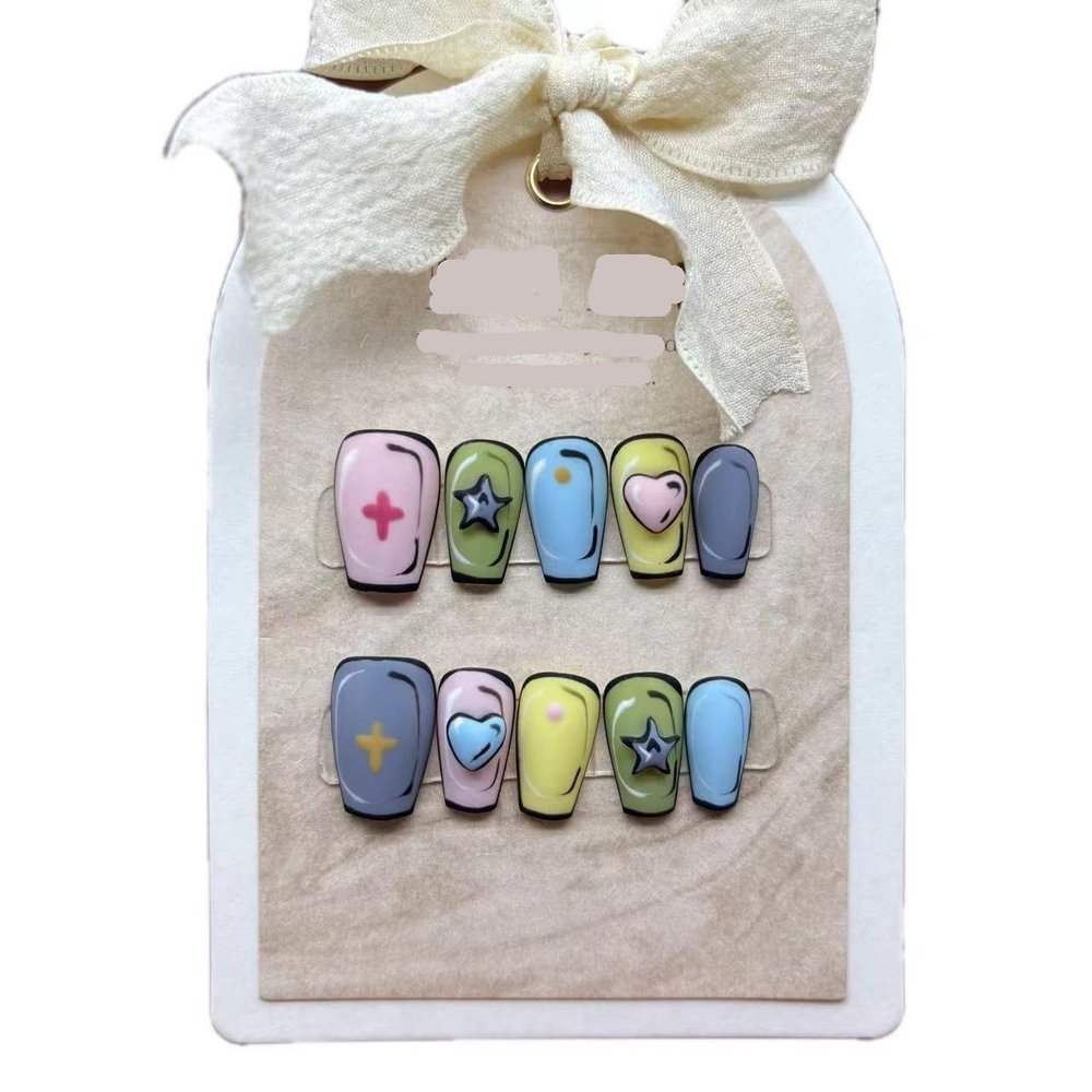 ZIIVIEVS Cute Wearable Phototherapy Color Nail Patch Whitening Hand Wearable Nail Detachable 10pcs (Size : XS)