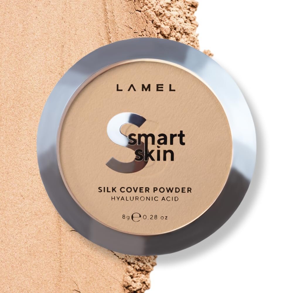 Lamel Smart Skin Silk Compact Powder - Long Lasting Pressed Finishing Powder - Oil Control Makeup, Suitable for Dry Skin, Lightweight Formula - 404 Sand 0.28 oz
