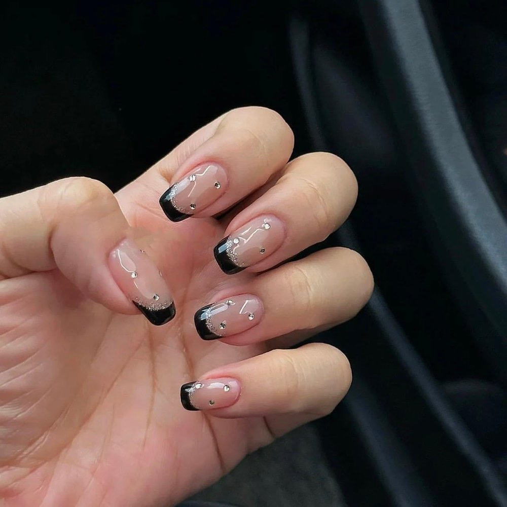ZIIVIEVS Black French Handmade Phototherapy Nail Patch Starry Sky Small Diamond Short Style Handmade Wearing Nail Patch False Nail (Size : S)