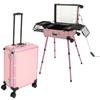 BANEBONE Makeup Train Case Professional Aluminum Alloy Rolling with Lighted Mirror Large Cosmetic Organizer Box with Wheels, Travel Vanity Box 8 * 5W LED Bulbs Capacity 110.23lbs Pink view 1