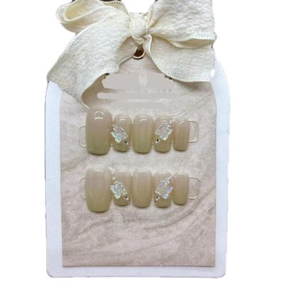 ZIIVIEVS Handmade Nail Wearing False Nail Set with Gradual Bow Knot, Small and Fresh Whitening, Detachable Nail Patch (Size : L)