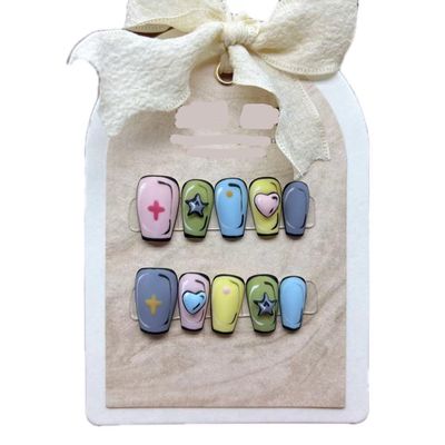 ZIIVIEVS Cute Wearable Phototherapy Color Nail Patch Whitening Hand Wearable Nail Detachable 10pcs (Size : L)