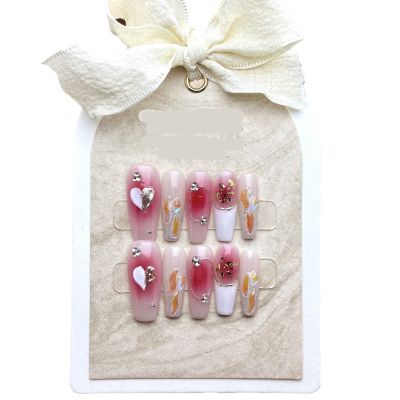 ZIIVIEVS New Handmade Wearing nail powder blusher aurora drill halo dye removable nail patch false nails 10pcs (Size : M)