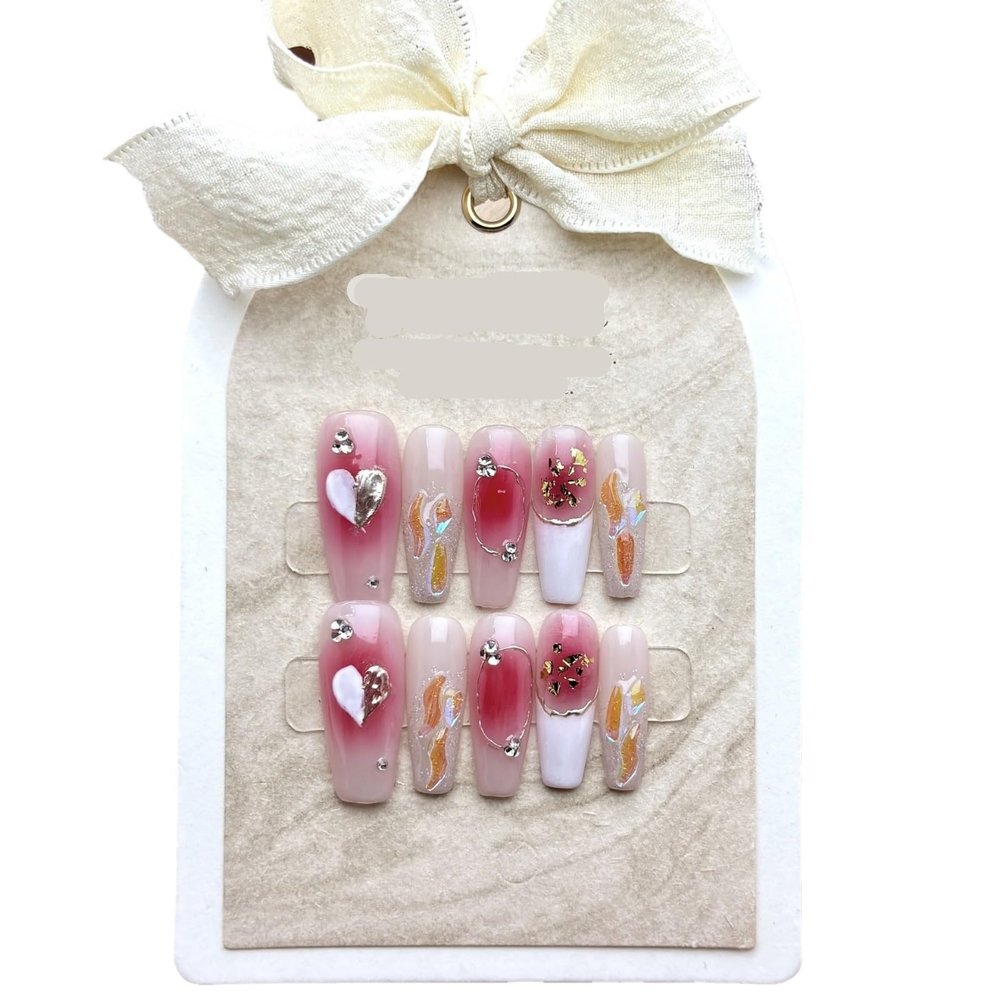 ZIIVIEVS New Handmade Wearing nail powder blusher aurora drill halo dye removable nail patch false nails 10pcs (Size : M)