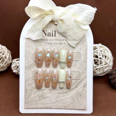 ZIIVIEVS Handmade Nail Wearing Sheep Fat Colored Diamond Light Luxury Removable Fake Nail and Nail Patch 10pcs (Size : S)