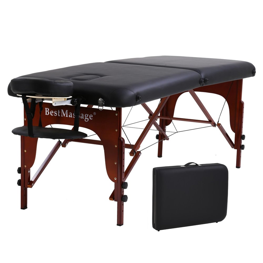 PayLessHere Massage Bed Portable Massage Table 77" L 28" W 2" THK Lash Bed 2 Folding Height Adjustable PU Leather Spa Table with Oxford Bag for Spa Footmassage Facial CareSpa Tattoo