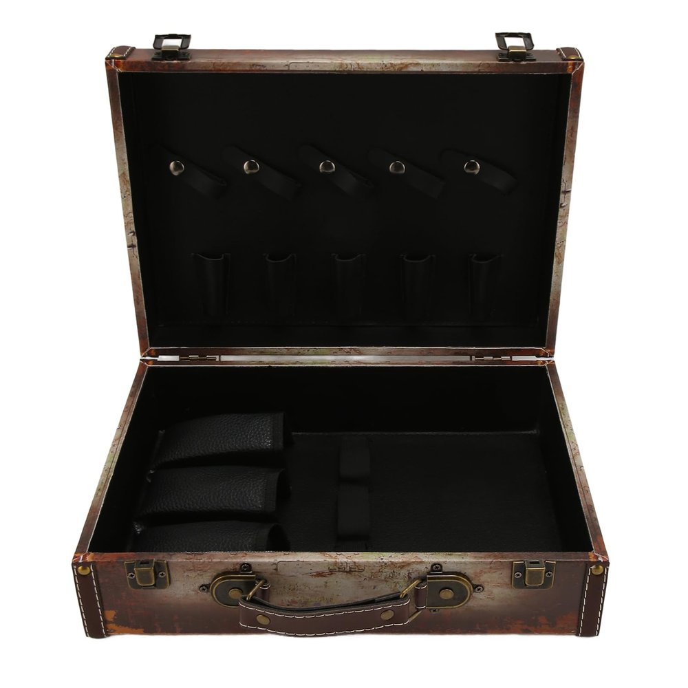 Barber Case Barbar Supplies Bag,Portable Barber Beauty Salon Stylist Follow Up Case with Lock, Portable Wooden Case Scissors Comb Storage Bag Tray Multi-space Design for Hair Salon