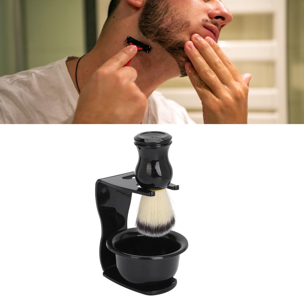 3 in 1 Shaving Brush Set for Men, Shaving Kit Includes Stand Holder Shaving Brush Shaving Bowl, Hair Beard Shave Brush Kit for Dad Husband Boyfriend Father's Day Gift