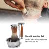 5 Pcs Shaving Brush and Bowl Set, Wood Handle Badger Shaving Brush with Goat Milk Shaving Soap Shaving Mug, Beard Brush Razors with Stainless Steel Shaving Stand, Gifts for Men view 2