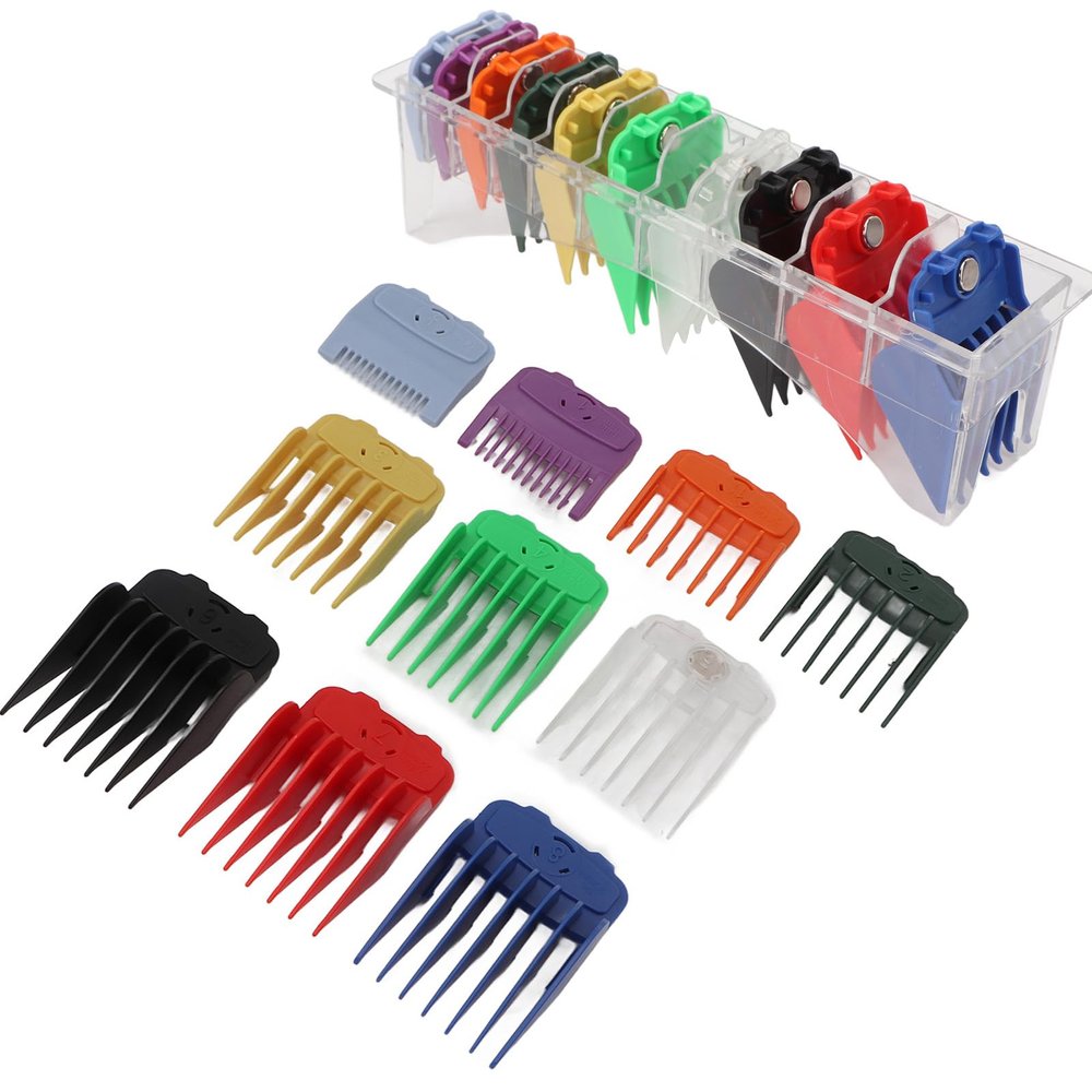 10 PCS Hair Clipper Guards, 1/16" to 1" Professional Color Coded Clipper Guards Set Compatible with Most Wahl Clippers with Organizer, Clipper Guides Replacement