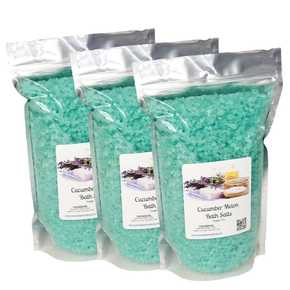Bath Salts | (3) 4lb Bags (192 oz.) | Cucumber Melon Scent | Epsom Salt | Sea Salt | Bathing | Body Care | Beauty | Relaxation | Spa | Pedicure | Manicure