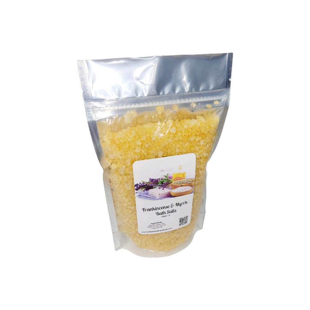 Bath Salts | 1lb Bag (16 oz.) | Frankincense & Myrrh Scent | Epsom Salt | Sea Salt | Bathing | Body Care | Beauty | Relaxation | Spa | Pedicure | Manicure ((1) 1lb Bag)