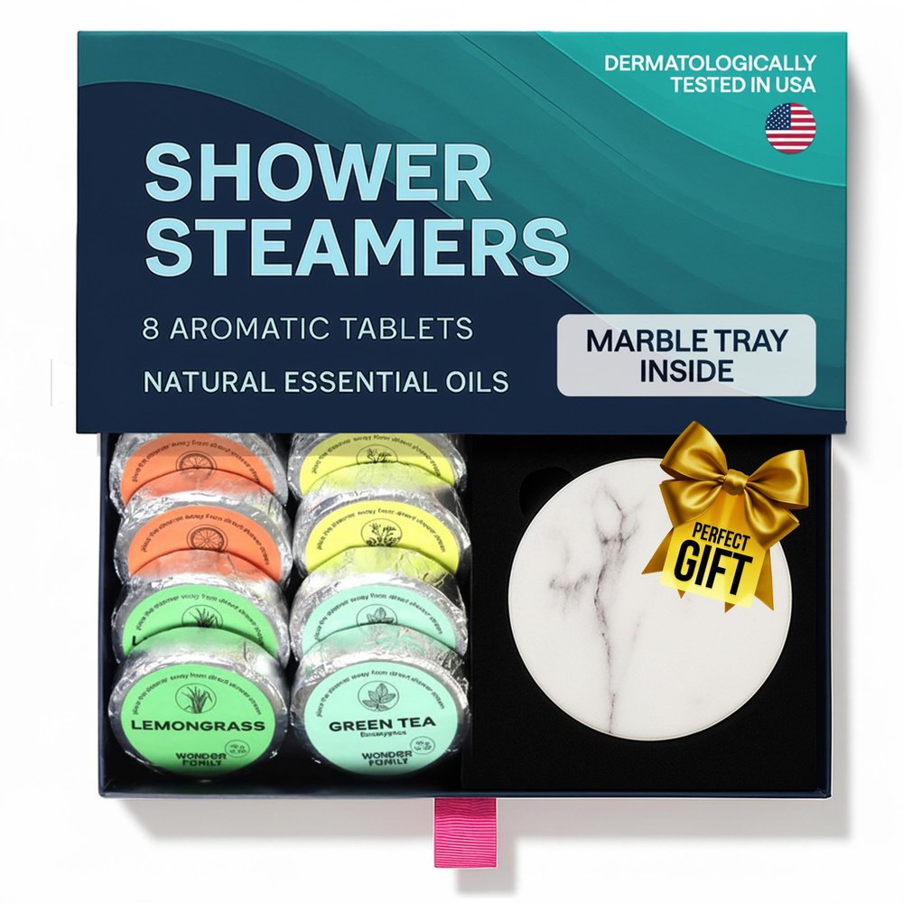 Aromatherapy Shower Steamers Gift Set for Women & Men Green Tea, Jasmine, Lemongrass, Citrus Essential Oil Vapor Shower Tablets, Individually Wrapped Shower Melts, Spa Gifts for Christmas