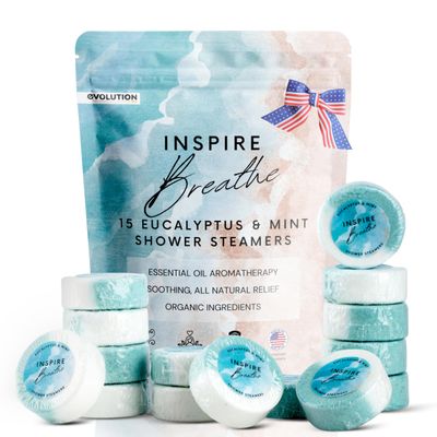 EvolutionUSA Inspire Breathe Shower Steamers, 15 Mint & Eucalyptus Shower Steamers for Women & Men, Refreshing Vapor Shower Tablets, Self Care Shower Bombs, Gift for Mother's Day, Easter, Birthday