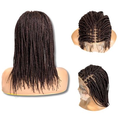 PIB 12'' Single Full Lace Micro Box Braid Wig - Knotless Braided Wigs for Black Women - Handmade Box Braided Wig with Pre-Plucked Hairline - Off Black and Brown #1B30