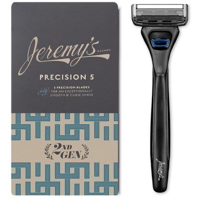 Jeremy's Razors for Men: Precision 5 Blade Razor - Stainless Blades, Lubricating Strip, Precision Trimmer - Men's Shaving Essentials Kit, Travel Shaver Face Body Head Shavers (1 Razor 1 Cartridge)