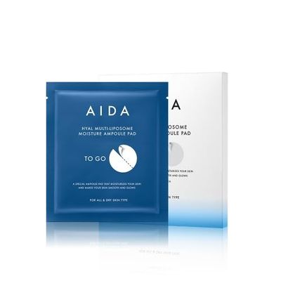 AIDA Hyal Multi-Liposome 30,000 ppm Moisture Ampoule Pad Kit, Toner Pad, Anti Aging, Smoth and Glow Skin for All Skin Type 90mm Size pad To Go 5packs 10sheets