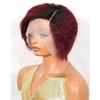 oulaer Short Pixie Cut Bob Wig Yaki Ombre 1b/99j Color Kinky Straight Human Hair Wig 13x6 HD Transparent Lace Front Wig Side Part Invisible Lace Glueless Wigs 150% Density Remy Hair 8inch view 1
