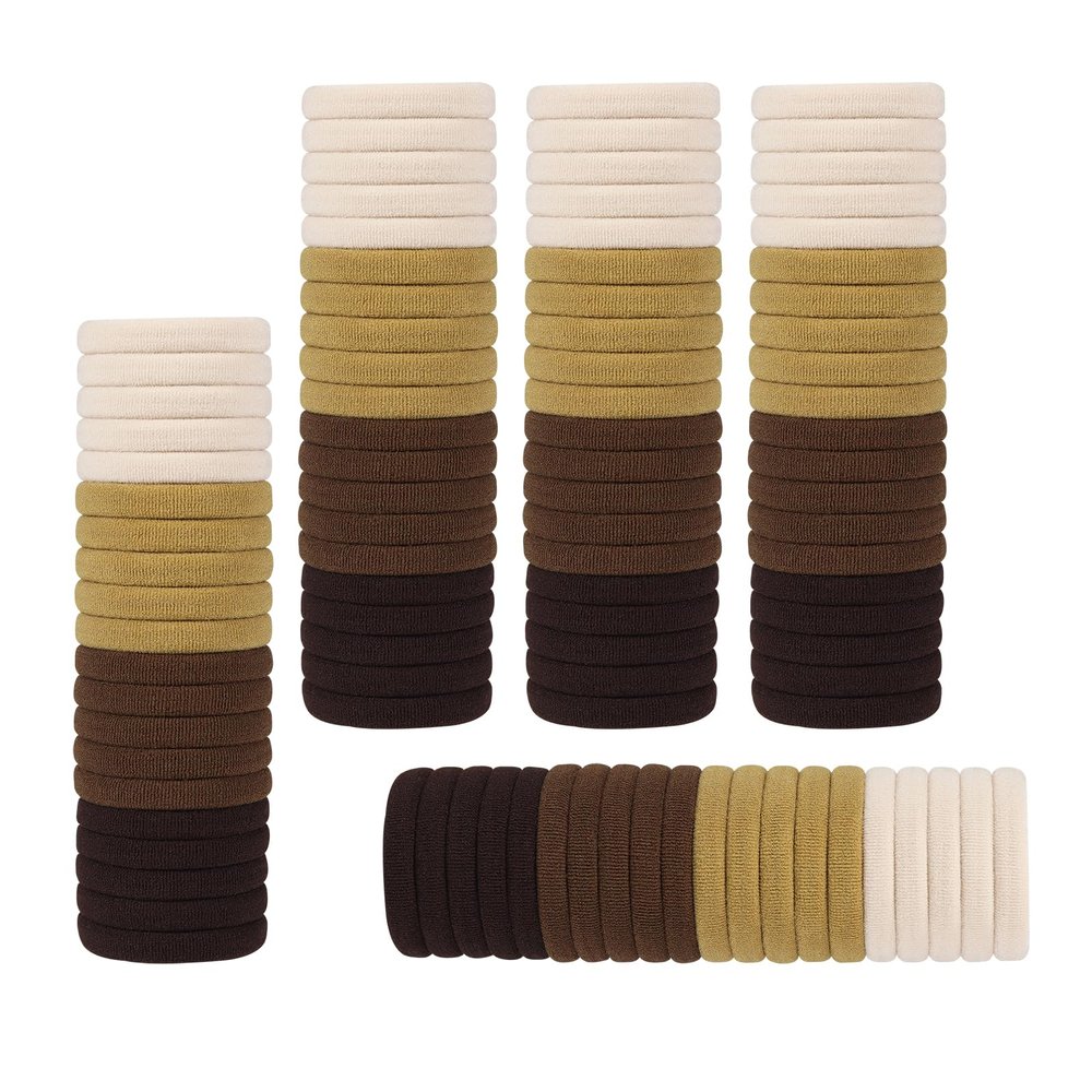 100 Pack No Damage Solid Hair Ties For Women Thick Hair,Soft Seamless Colorful Ponytail Holders for Girls,Elastic Hair Bands (Mix Brown)