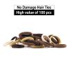 100 Pack No Damage Solid Hair Ties For Women Thick Hair,Soft Seamless Colorful Ponytail Holders for Girls,Elastic Hair Bands (Mix Brown) view 2