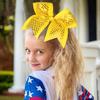 10 PCS 8" Large Glitter Cheer Bows Shiny Girl Hair Bows Ponytail Holder Sparkly Yellow Cheerleading Softball Team Hair Accessories view 2