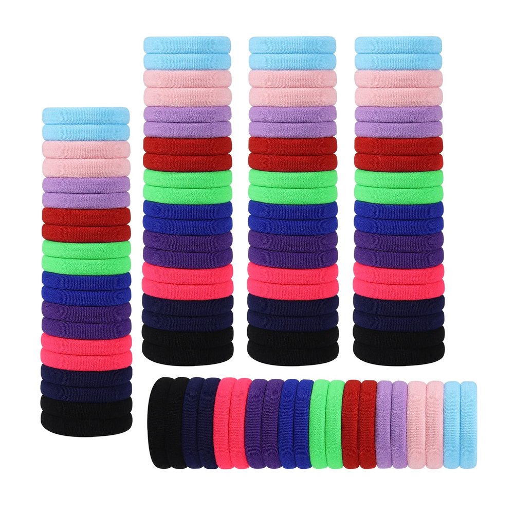 100 Pack No Damage Solid Hair Ties For Women Thick Hair,Soft Seamless Colorful Ponytail Holders for Girls,Elastic Hair Bands (Mix Color)