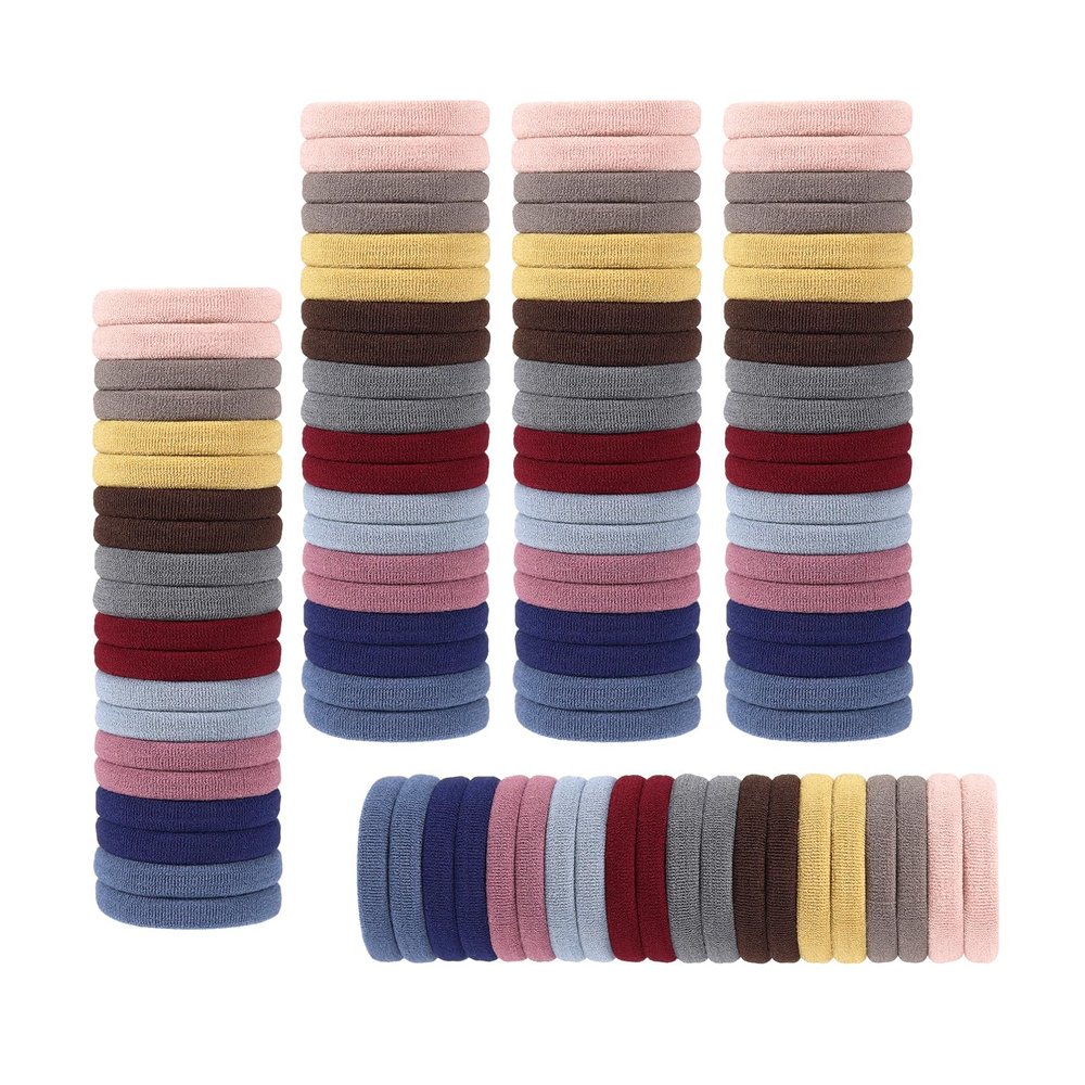 100 Pack No Damage Solid Hair Ties For Women Thick Hair,Soft Seamless Colorful Ponytail Holders for Girls,Elastic Hair Bands (Mix Light)